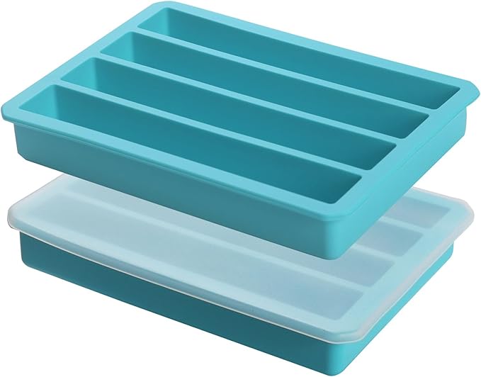 Silicone Ice Cube Trays with Lid for Water Bottles Ice Cube Mold, Easy Release Long Ice Cube Sticks For Bottled Beverage, Soda, Sport Drinks, Burritos Egg (Blue 2 Pack)