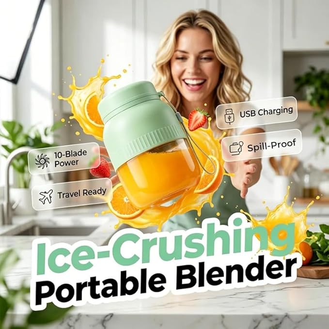 Portable Blender with Dual Lids & Cups 10-Blade 3D Stainless Steel, Uilt-In Pop-Up Straw, LED Battery Indicator, Personal Blender for Making Smoothies and Shakes Suit in Office/Home/Gym (Green)