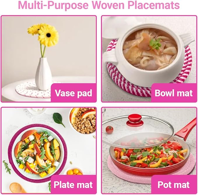 Trivets for Hot Dishes, Hot Pads for Kitchen, 7'' Trivets for Hot Pots and Pans, Pot Holders for Kitchen, Pot Holders Heat Resistant 4-Pcs, Kitchen Essentials for New Home (Pink)