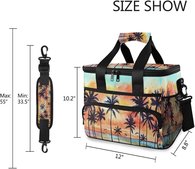 Nander Tropical Seaside Palm Large Lunch Bag Insulated Lunch Box Reusable Soft Cooler Cooling Tote for Adult Men Women, Capacity 24-Can (15L)
