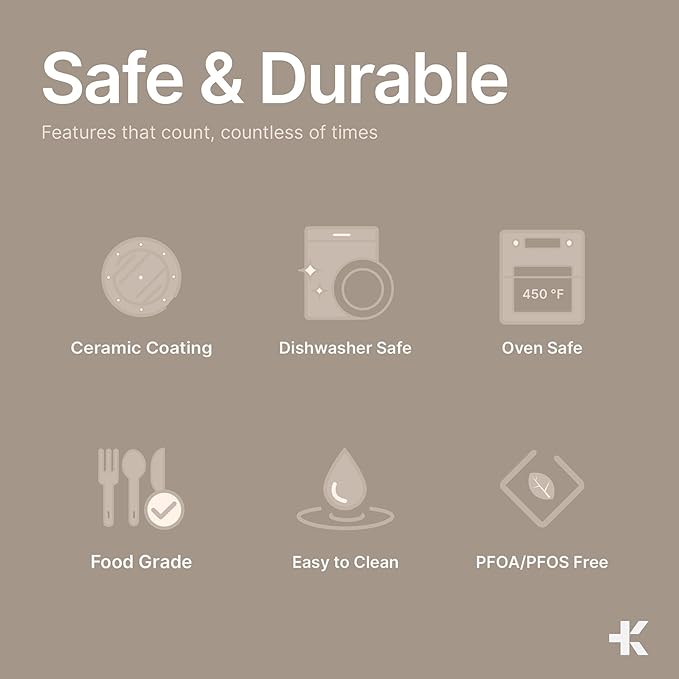 Bakken 8-Piece Stackable Bakeware Set - Ceramic Non-Stick Coating, Baking Sheets, Assorted Baking Pans, PTFE, PFOA & PFOS Free - Healthy Baking, Ergonomic Handles, Cooling Rack, Non-Toxic, Oven-Safe