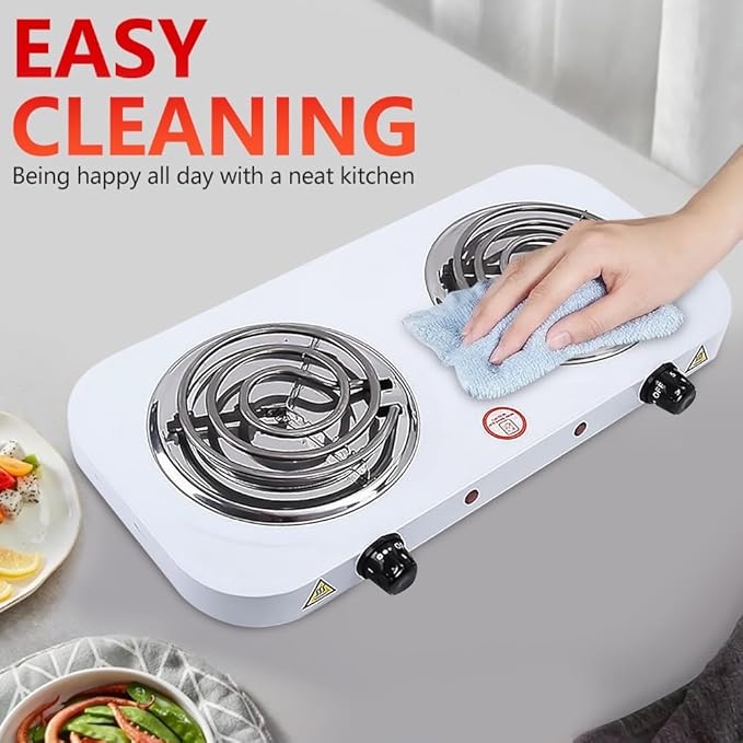 Electric Countertop Burner, Double Burner, 2000W Induction Cooktop, Portable Electric Hot Plate, 5 Level Adjustable Temperature Control Cooking Ranges for Home Dorm Camping Cooking(White Coil)