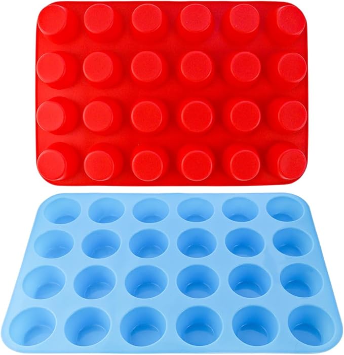 2 Pack 24 Cups Food Grade Silicone Muffin Pan Non-Sticky Silicone Muffin Pan Dishwasher Safe, Muffin Molders Baking Pan for Making Muffin Cakes, Fat Bombs, Tart, Bread