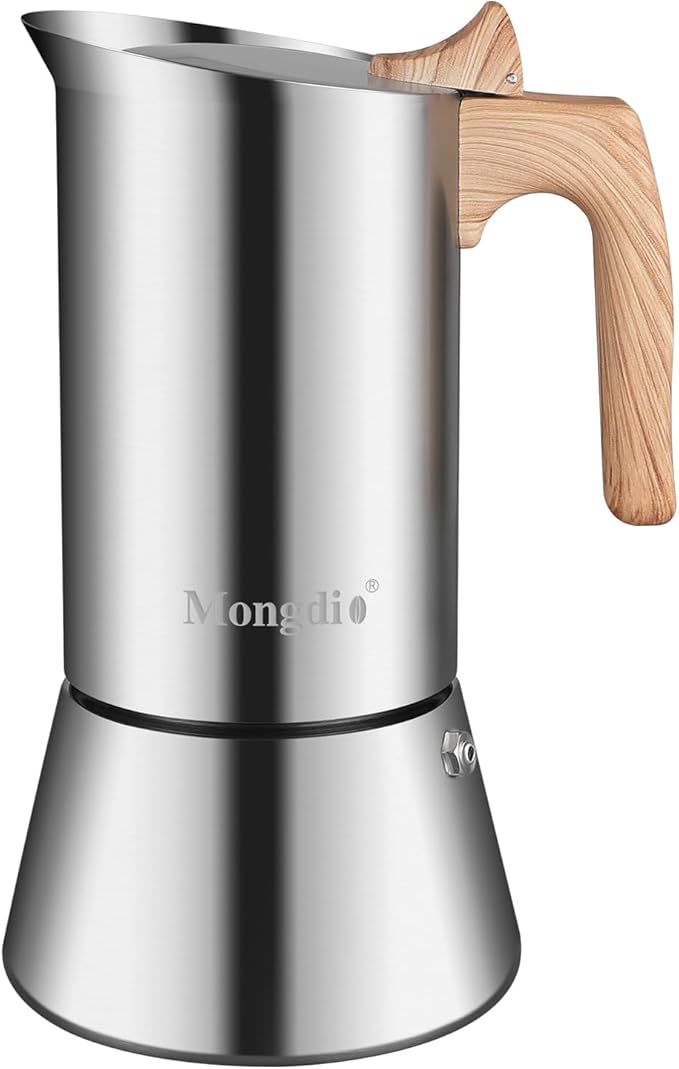 Mongdio Stainless Steel Moka Pot, Stovetop Espresso Coffee Maker, Percolator Coffee Pot, Italian Espresso Greca Coffee Maker for Camping Travel Home, 9 Espresso Cups, 15 oz
