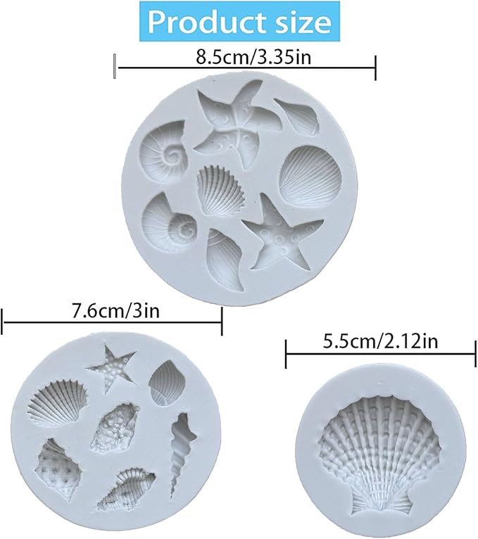 3 PCS Marine Theme Cake Fondant Silicone Mold Seashell Conch Starfish Coral Baking Molds for DIY Cake Decoration Chocolate Candy Polymer Clay Crafting Projects