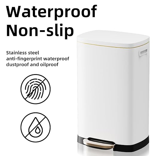 KdbK 13 Gallon Trash Can with Lid, 50L Fingerprint Proof Stainless Steel Kitchen Trash Can with Removable Inner Bucket and Lid Soft Close, Pedal Rubbish Bin for Home Office, White