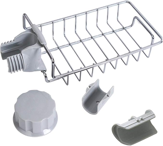 Sink Caddy Organizer, Stainless Steel Faucet Storage Rack Sponge Holder for Kitchen Accessories(Silver)