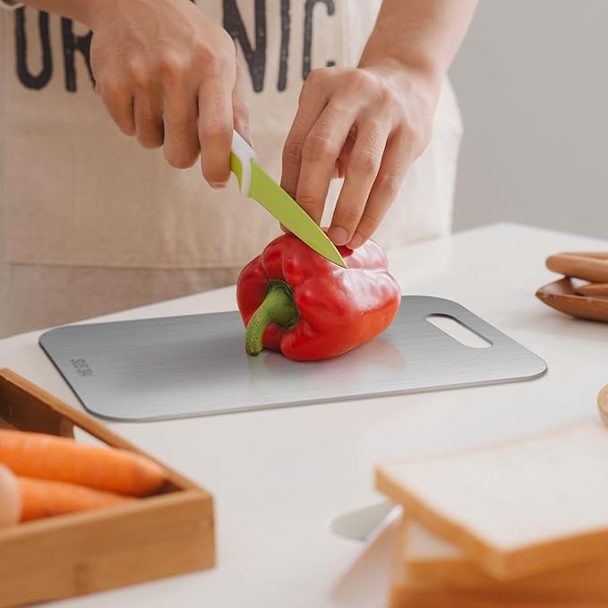 2 Pcs Stainless Steel Cutting Board for Kitchen 304 Steel Chopping Dishwasher Safe Metal Cutting Board Set for Kitchen Meat Fruit Vegetable (11.8''x7.9'',9.5''x6'')
