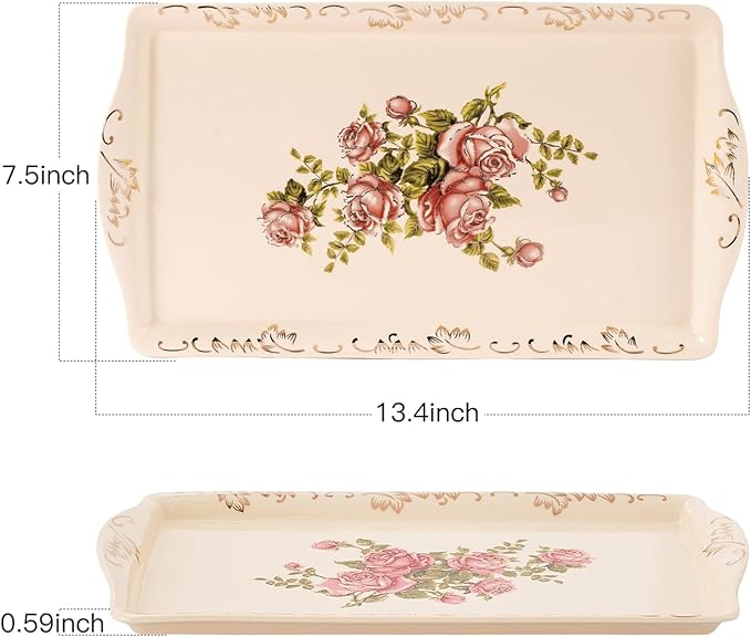 YOLIFE Ceramic Rose Serving Tray, Decorative Platter for Tea Party - 13.5 inch