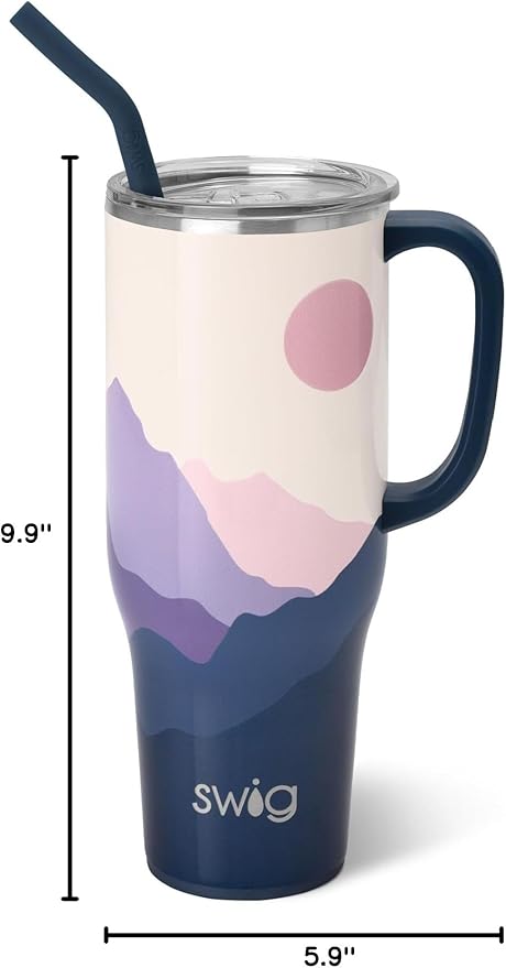 Swig Life 40oz Mega Mug, 40 oz Tumbler with Handle and Straw, Cup Holder Friendly, Dishwasher Safe, Extra Large Insulated Tumbler, Stainless Steel (Moon Shine)