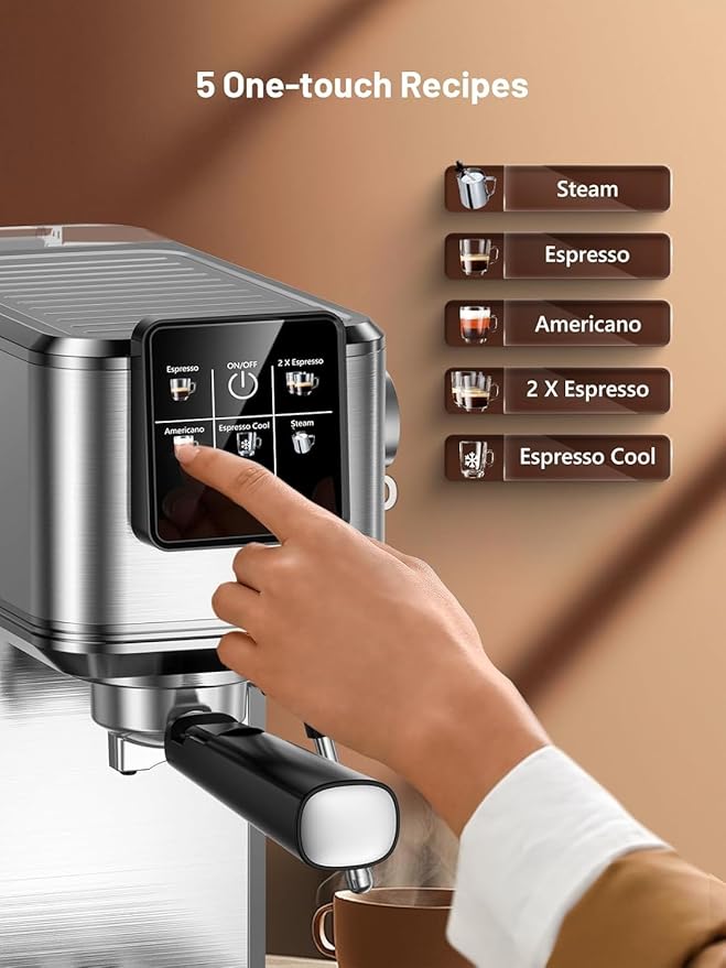 KEENSTAR 20 Bar Espresso Machine, Hot & Cold Brew Coffee Maker with Milk Frother, Touch Screen, Compact Water Tank, Expresso Coffee Machines for Lattes, Cappuccinos, Americano, Home & Office