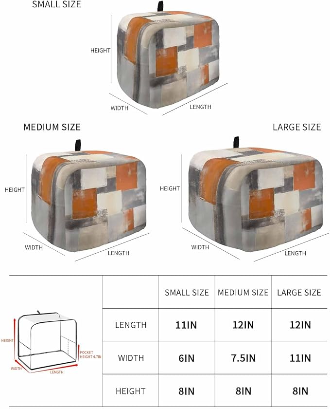 Burnt Orange Grey Toaster Cover 2 Slice, Oil Painting Modern Dustproof Bakeware Oven Protector with Top Hook, Abstract Art Waterproof Small Kitchen Appliance Toasters Dust Cover, 12"x7.5"x8"