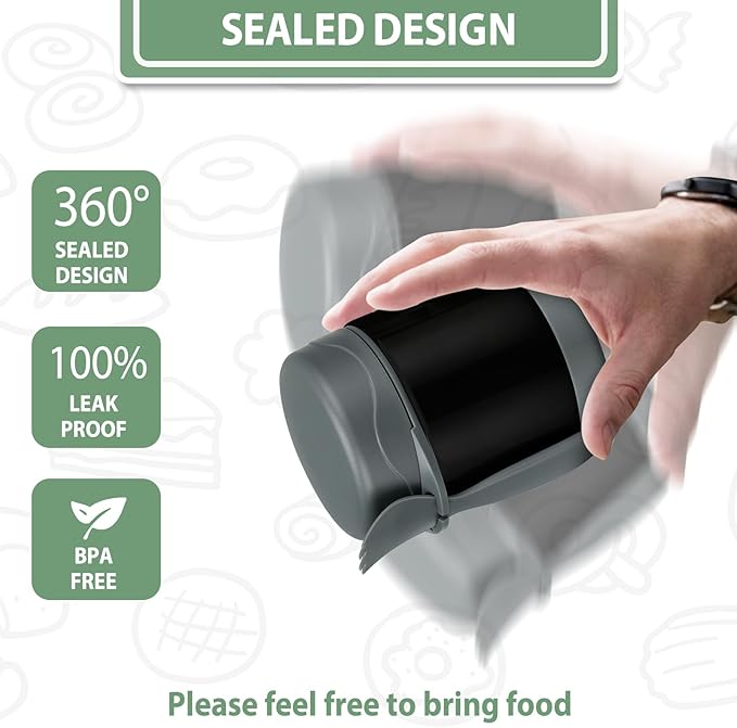 Howeemo 10oz Soup Thermo for Hot Food Kids,Lunch Kids Jar with Spoon Insulated Containers,Leak Proof Stainless Steel Wide Mouth Lunch School(Black)