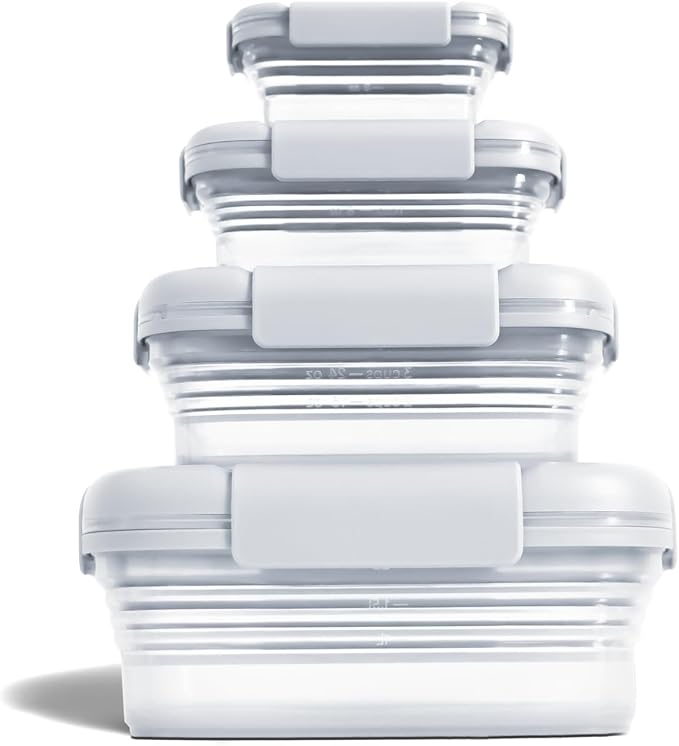 Stojo Nestable Collapsible Food Storage Container - Set of 4, Cashmere - Leak-Proof Airtight Seal Made With Food Grade Silicone For Meal Prep, Lunch Box, Pantry Organizer - Microwave & Dishwasher Safe