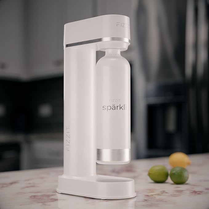 White Stainless Steel Sparkling Water Maker with 2 CO2 Cylinders & 2 Reusable Bottles