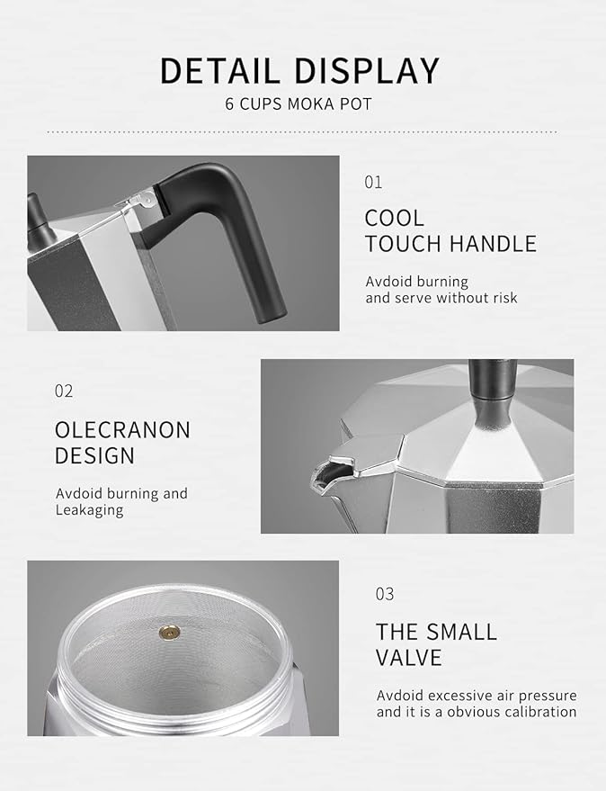 Yabano Stovetop Espresso Maker, 3 Cups Moka Coffee Pot Italian Espresso for Gas or Electric Ceramic Stovetop, Italian Coffee maker for Cappuccino or Latte