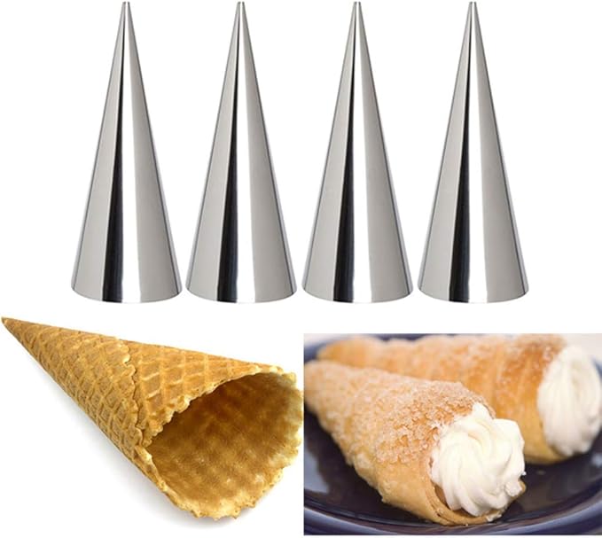 Non-stick Cream Horn Molds Stainless Steel, FantasyDay 5 inch Large Size Cannoli Tubes Kit Pack of 20 Baking Cones Pastry Roll Horn Croissant Mold - Christmas Anniversary Free Standing Cone Shape