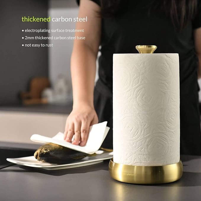 simpletome Paper Towel Holder Countertop Keep It Rolled Up Weighted Base (Light Gold)