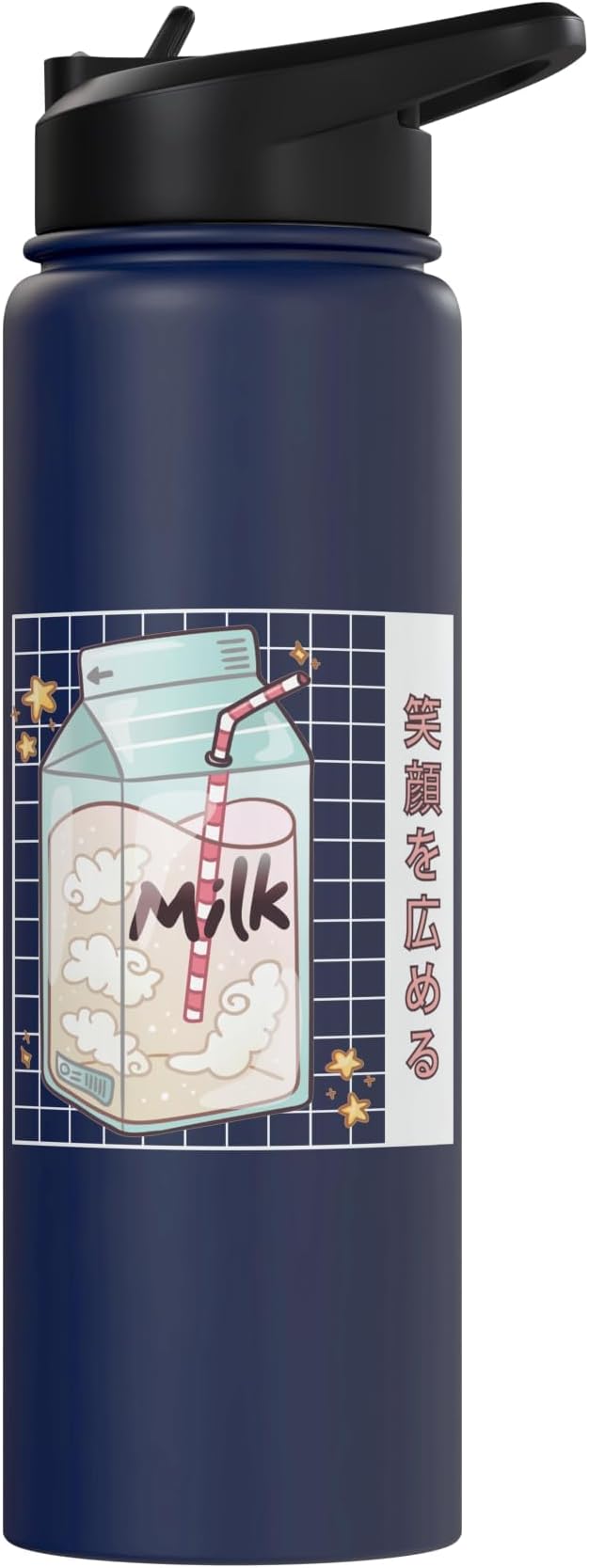 Japanese Kawaii Strawberry Milk Carton Vaporwave Grid Stainless Steel Insulated Water Bottle