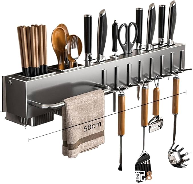 New Multi-Functional Kitchen Rack Home Wall-Mounted Knives Chopstick and Spoon Storage Rack Punch-Free cookware draining Rack