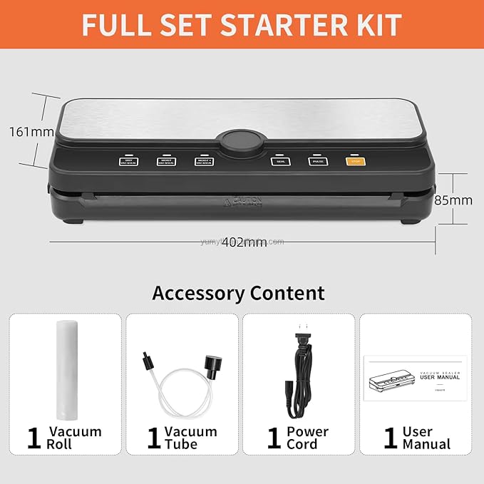 Vacuum Sealer Machine with One-Touch Seal | 4 Modes: Dry, Moist, Wet & Cold | Compact Food Saver with Built-In Cutter | Includes a Free 3m Vacuum Sealer Roll