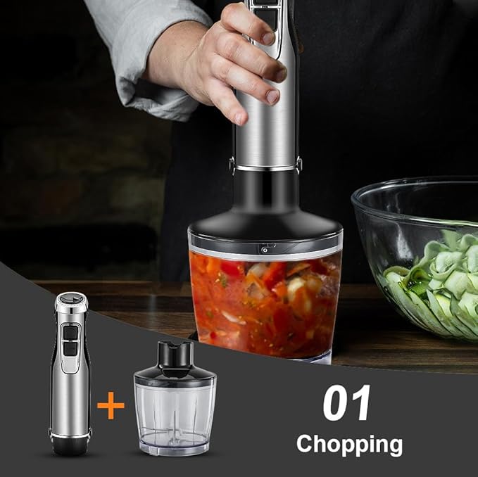 Immersion Hand Blender Multi-Purpose 220V 5 IN 1 Blender Heavy Duty Copper Motor Stainless Steel Finish Includes Whisk Attachment, Chopper and Smoothies Cup (HB3302 EU Plug)