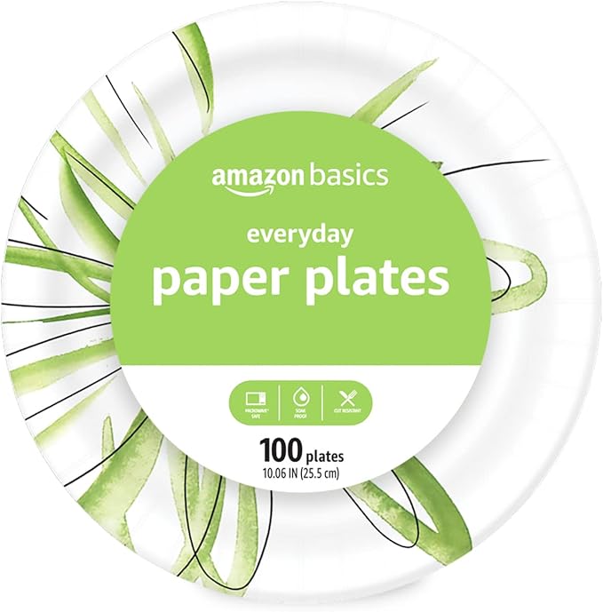 Amazon Basics Everyday Paper Plates, 10 Inch, Disposable, 100 Count