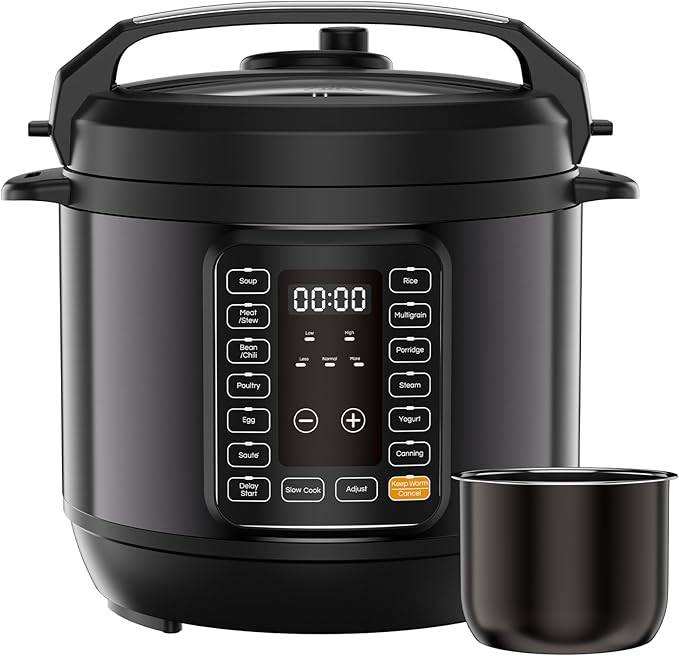 DUMOS Electric Pressure Cooker 16-in-1, 8QT Programmable Multi Cooker with 12 One-Touch Presets, Soup Steam Yogurt and More, Ceramic Inner Pot Delay Start & Keep Warm, Includes Recipe Guide, Black