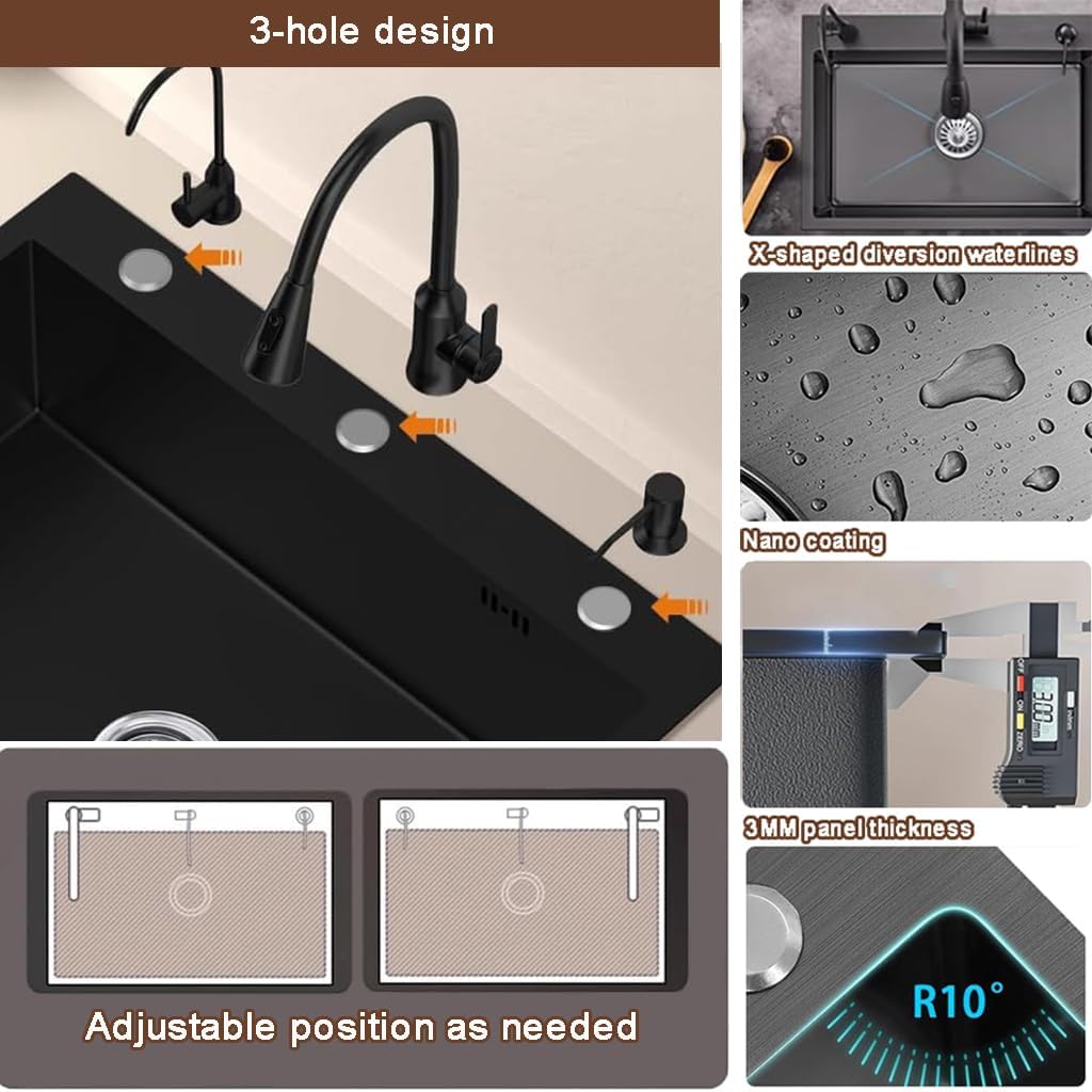 Drop In Kitchen Sink Workstation, Nano Stainless Steel Topmount Bar Single Bowl Sink Combo-Soap Dispenser, Drain Basket, Drain Strainer Set for Modern Kitchen Sink (23.6 * 17.7 * 7.9in)