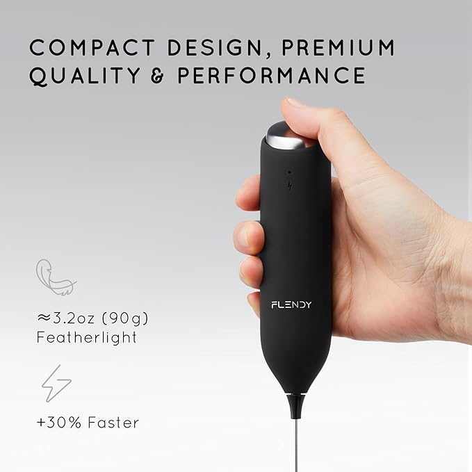 Flendy Rechargeable Milk Frother Handheld, Coffee Frother Handheld with USB-C Charging Stand, Electric Drink Mixer Handheld, Mini Electric Whisk Frother for Coffee, Matcha, etc