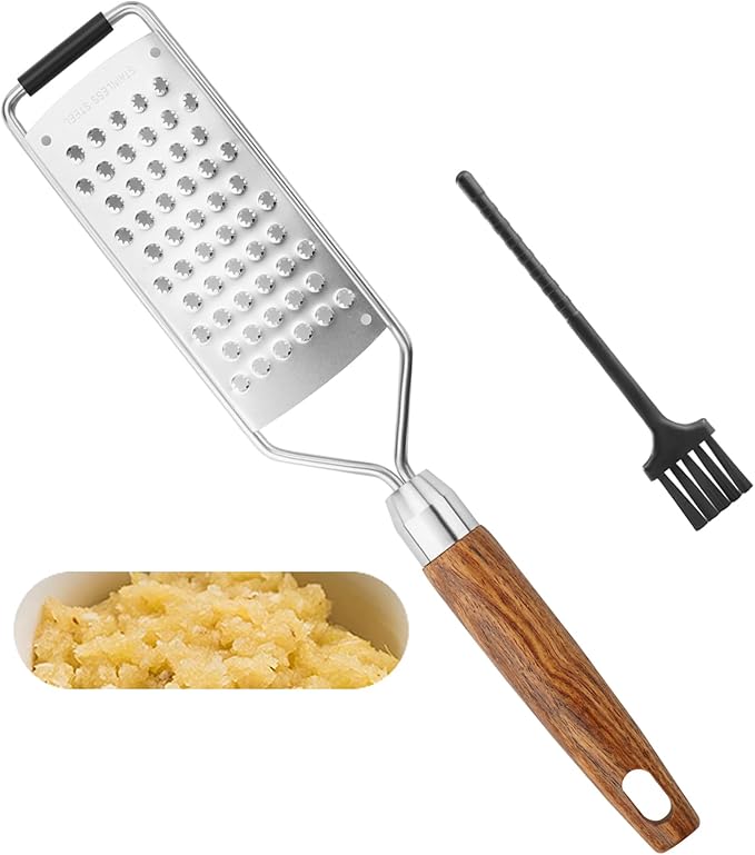 Professional Cheese Grater Stainless Steel,Multi-Purpose Grater With Wood Handle for Cheese, Ginger, Lemon, Garlic, Nutmeg,Fruits,Chocolate & Spices-Wideboard (Grinding)