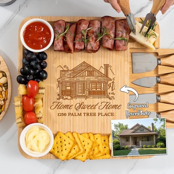 Personalized New Home Charcuterie Board, House Warming Cheese Board Gift Set - First Home Gifts, House Warming Gifts for Couple