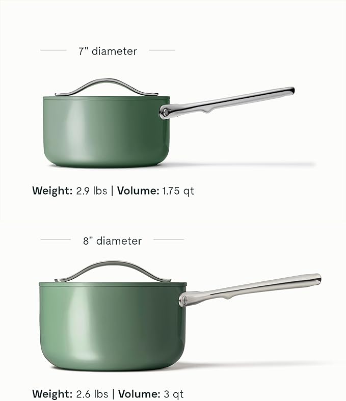 Caraway Nonstick Ceramic Sauce Pan with Lid (3 qt) - Non Toxic, PTFE & PFOA Free - Oven Safe & Compatible with All Stovetops (Gas, Electric & Induction) - Sage