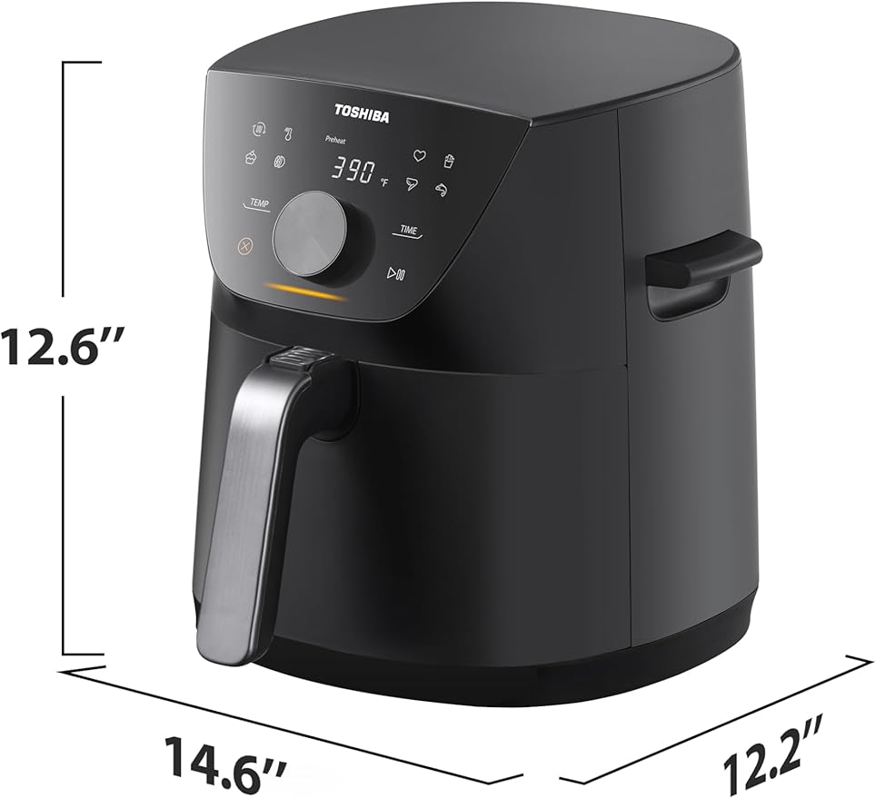 Toshiba 5.5QT Air Fryer with Heat-Q Technology, Quick and Easy Meals, 8 Preset Menus and Menu-IQ Function, 1-Degree Fahrenheit Precision, 90% Less Oil, Double-Sided Handles