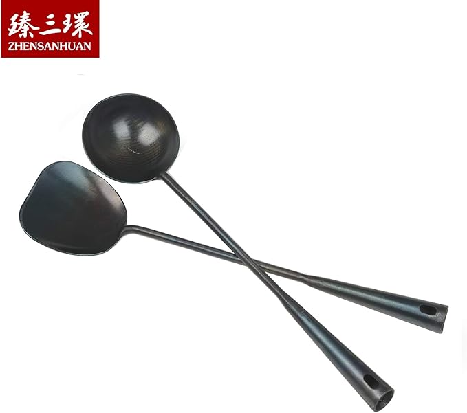 ZhenSanHuan Chinese Traditional HandMade Iron Ladle Wok Tool Set,Long wok utensils (Ladle)