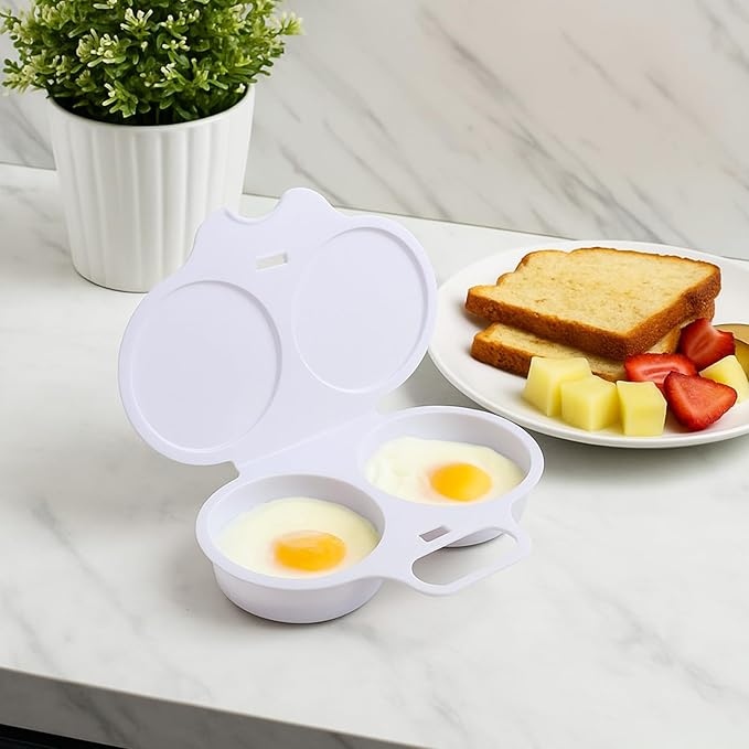 Egg Poacher Microwave,White Microwave Egg Poacher 2 Eggs,2 Cavity Nonstick Poached Eggs Maker With Lid,Microwaves Egg Cooker 2 Eggs,Kitchen Dining Specialty Cookware