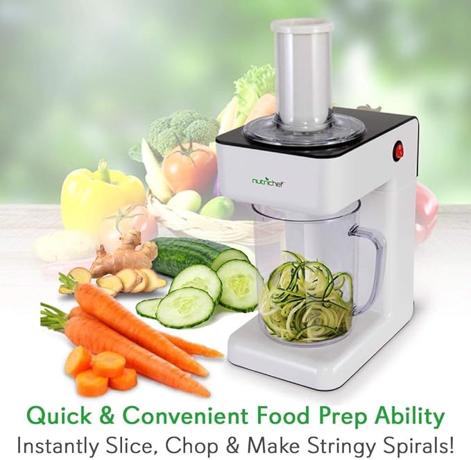 NutriChef Electric Vegetable Spiralizer – 3-Blade Zucchini Spiralizer Noodle Maker, Veggie Spiral Slicer for Healthy Zoodles, Salad, Pasta, & Garnishes – Dishwasher-Safe, Food-Grade Design
