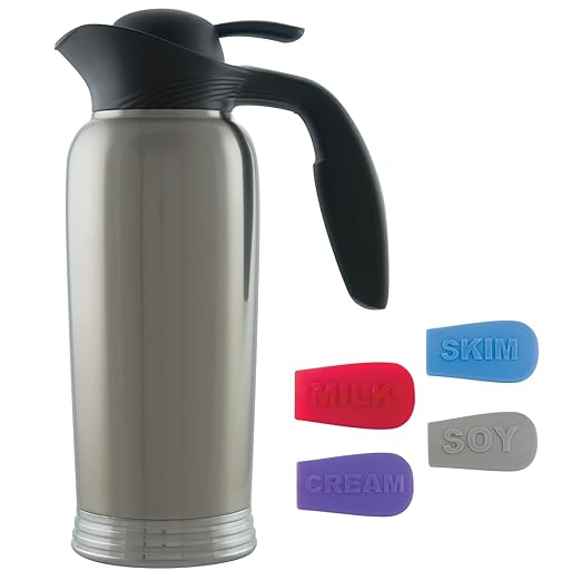 Service Ideas 10-00744-004 ErgoServ Creamer with ID Socks, 1 Liter, Brushed Stainless/Black