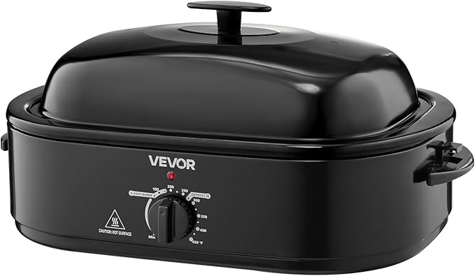 VEVOR Roaster Oven, 18QT Fast-Cooking Turkey Roaster, 150-450℉ Adjustable Temperature Turkey Oven with Self-Basting Lid, Removable Pan and Rack, Defrost & Warm Function, Electric Roasting Pan for Home