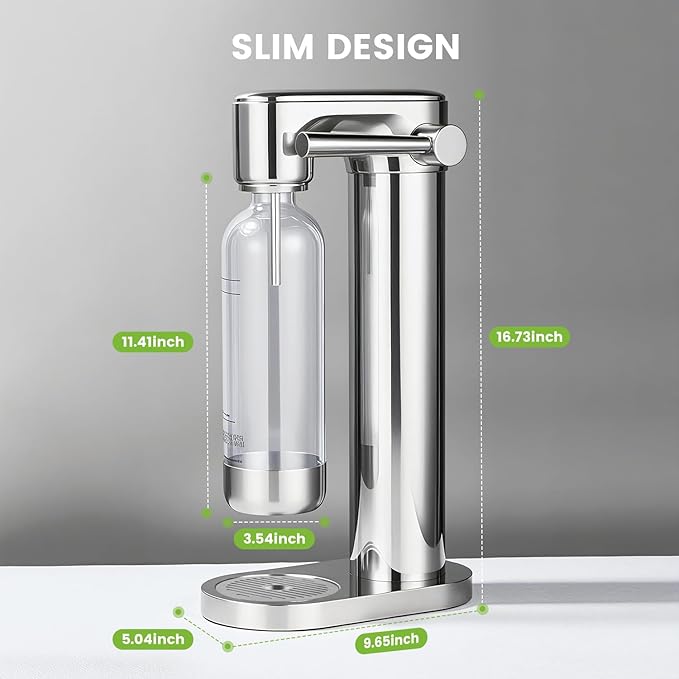 Soda Maker Sparkling Water Maker, Manual Stainless Steel Carbonation Machine for Home, Compatible with 60L Threaded CO₂ Cylinders (Not Included), Water Carbonator with BPA free PET Bottle