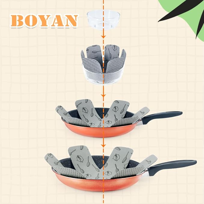 BOYAN Pot and Pan Protectors, Thicker Felt Pot Protectors for Stacking, Set of 12 & 3 Different Sizes, Cookware Accessories, Pan Separators for Stacking Skillet Ceramic Saucepan Glassware