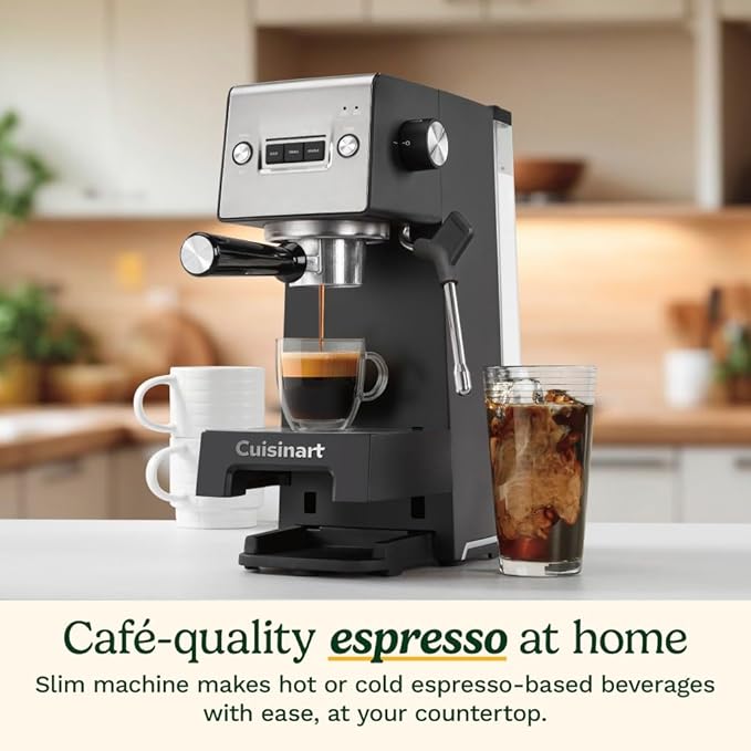 Cuisinart Espresso Bar Slim Coffee Espresso Machine, Makes Hot or Cold Cafe-Quality Beverages Including Cappuccino, Lattes, and Cold Extracted Drinks, Steam/Frothing Wand for Milk-Based Drinks,EM-160