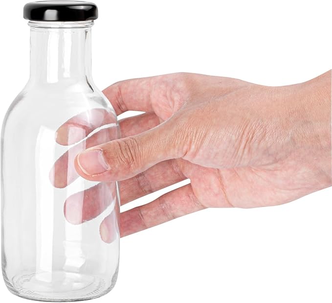 Restaurantware Pack Of 10 Glass Bottles 12 Oz Twist Lock Lid Small Bottles With Lids, Glass Bottle with Lids Durable Hot and Cold Friendly Clear Bottle for Storage, BPA-Free Mini Containers With Caps