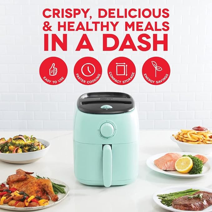 Dash Tasti-Crisp™ Air Fryer - AirCrisp® Technology - Compact Design with Adjustable Temperature Control - Nonstick Fry Basket & Auto Shut-Off Feature - 2.6 Quarts - Aqua