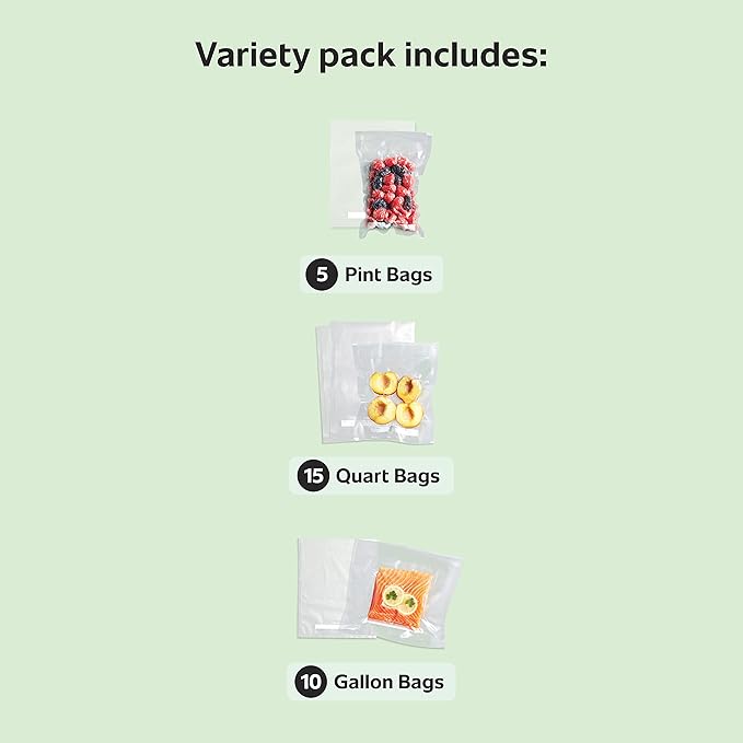 FoodSaver Premium Vacuum Sealer Bags Multisize Variety Pack 30-Count Perfect for Freezer & Pantry Storage Sous Vide Cooking BPA Free