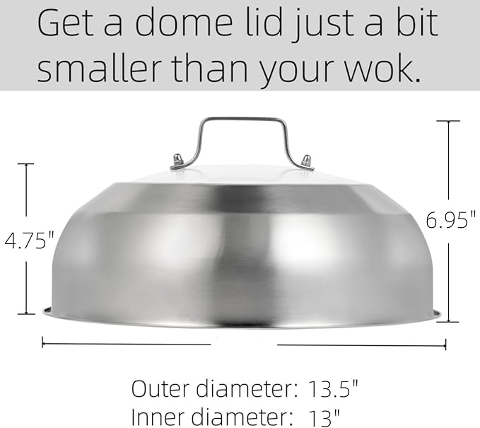 13.5 Inch Stainless Steel Basting Cover, Melting Dome for Griddle Cooking, Round Steaming Cover Lid with Tempered Glass Top and Steam Holes, Dishwasher Safe (13.5")