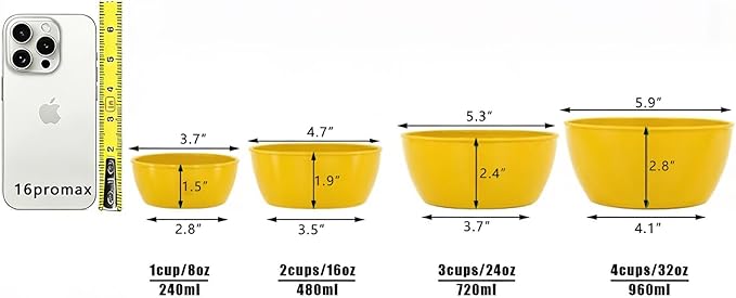 4-Piece Classic Plastic Prep Bowls with Lids, Nesting Plastic Small Mixing Bowl Set for Mixing, Baking, Prepping, Cooking and Serving Food, Microwave and Dishwasher Safe (Yellow)