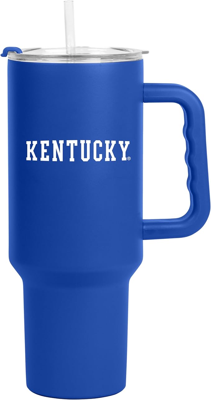 Logo Brands NCAA 40 oz Tumbler with Handle -Stainless Steel Insulated Travel Tumbler with Straw Lid – Powder Coated, Leak-Resistant, Keeps Drinks Hot/Cold – Great for Tailgating, or Everyday Use
