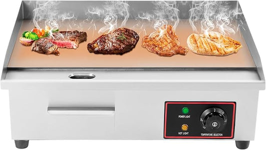 22 Inch Commercial Electric Griddle Flat Top, 110V 1.6KW Grill Hot Plate BBQ Countertop, Stainless Steel Electric Table Stove Fry Pan Adjustable Suitable For Kitchen, Steak Restaurants