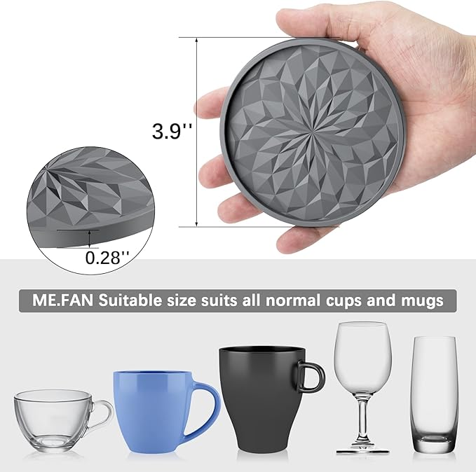 ME.FAN Silicone Coasters with Holder,[6 Pack] Drinking Coasters - Cup Mat for Hot or Cold Drinks, Thickened, Non-Slip, Non-stick,Deep Tray Pale Mauve